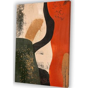 Terracotta en olijfgroen abstract - Abstract canvas kunst - Canvas vormen - Abstract expressionisme - Muurdecoratie landelijk - Decoratie woonkamer - canvas 50x70 cm