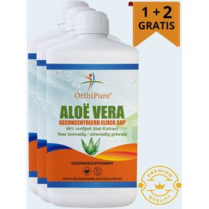 OrthiPure - Aloe Vera sap 1000ml 3 stuks - Aloe Vera geconcentreerd elixer sap - aloevera sap liter - 1+2 gratis