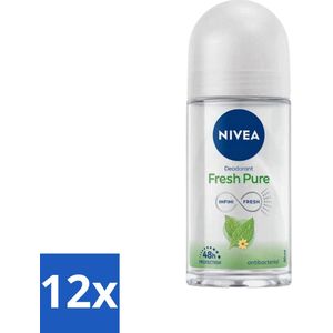 Nivea - Deodorant - Roller - Fresh Pure - 48 Uur Lang Werkend - 50 ml - Voordeelverpakking - 12 stuks