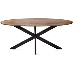 Zita Home - eettafel - 180cm - ovale tafel - licht bruin - schuine rand- met kruispoot - 180x90x77cm - massiefhout