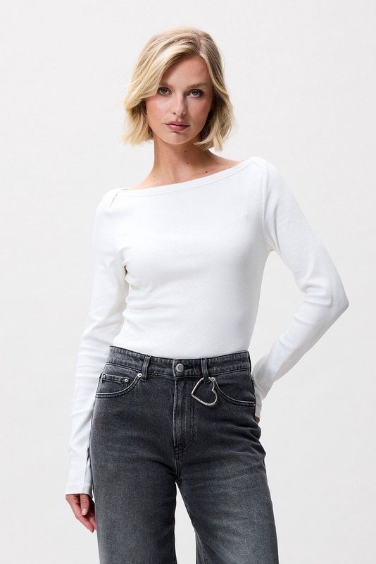 Catwalk Junkie - Boatneck Rib Long Sleeve - Shirt - Gebroken Wit