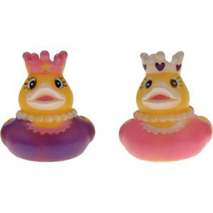 Badeendjes prinses - rubber - 2 stuks - roze en paars - 5 cm - bad speelgoed