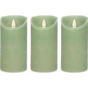 3x Jade Groene LED Kaarsen / Stompkaarsen 15 cm - Luxe Kaarsen Op Batterijen met Bewegende Vlam