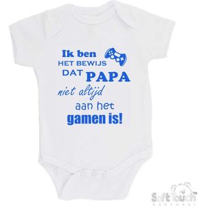 100% katoenen Romper ""Ik ben het bewijs dat PAPA niet altijd aan het gamen is!"" Jongens Katoen Wit/blauw Maat 62/68