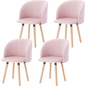 Stoelen set van 4 - Velvet roze - Eetkamerstoel - Met armleuning - Vergaderstoel - Zithoogte 47cm