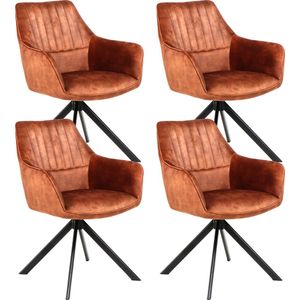 Colenis® - Noah Eetkamerstoel - Cognac - Adoré Velvet - Set Van 4 - Luxe Design - Comfortabel en Stijlvol - Metalen Poten