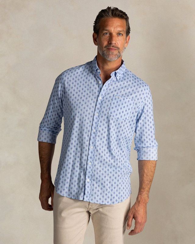 NZA - Blauw bedrukt katoenen overhemd met knoopsluiting