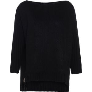 Knit Factory Kylie Gebreide Dames Trui - Trui dames winter - Pullover dames - lange mouw - Wintertrui - Damestrui - Boothals - Zwart - 46/54 - Grote maten dames kleding