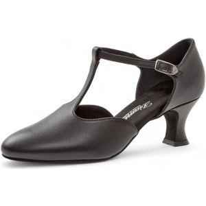 Diamant 053 - 006 - 034 - Zwarte Leren Dansschoenen - 5,5 cm Spaanse Hak - Verfijnde Tstrap - Gesloten neus - Flexibel zwart suède zool - Gesp met druksluiting - Ballroom, Tango Kizomba, Bachata - Diamant - Zwart - 34.5
