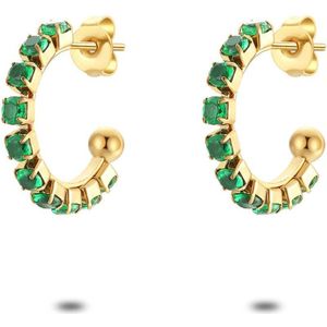 Twice As Nice Oorbellen in goudkleurig edelstaal, oorring, groene kristallen