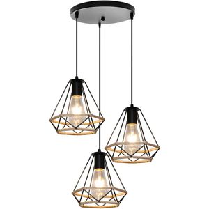 3 Hanglamp Industriële Slaapkamer 20cm Kroonluchter E27 Plafondlamp Woonkamer Zwart
