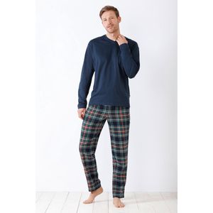 Hajo heren pyjama met flanellen broek - Blauw - Maat - 46