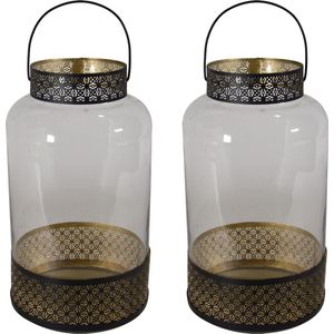 2x lantaarns-windlichten zwart-goud marokkaanse stijl 20 x 37 cm metaal en  glas - gebruik tuin-woonkamer - thema oosters-arabisch - Tuinartikelen  kopen?, Grootste assortiment