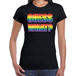 T-shirt Guess what - Coming out tekst regenboog - zwart - dames -  LHBT - Gay pride shirt / kleding / outfit S