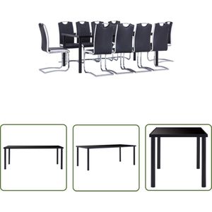 The Living Store 11-delige Eethoek kunstleer zwart - Eetkamerset - Eettafel - Eetkamerstoelen - Zwarte Eettafel - Kunstleder Meubels