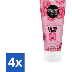 4 x Organic Shop - Zonnebrandcrème Gezicht SPF 50 - Normale Huid - 50 ml - Zonnebrandcrème - Gezichtscrème - SPF 50 - Droge Huid - Normale Huid