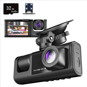 TrendWave 3-Kanaals Auto Dashcam – 1080P Full HD Voor-, Achter- & Binnencamera – IR Nachtzicht & Loop Recording DVR Recorder