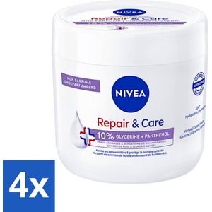4 x NIVEA - Bodycrème - Herstel & Verzorging Gevoelig - Met 10% Glycerine & Panthenol - Voor gevoelige & jeukerige huid - 400 ml - NIVEA Bodycrème - Gevoelige Huid - Droge Huid - Jeukende Huid - Hydraterende Crème