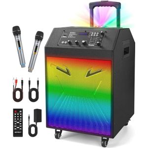 Professionele Karaoke PA-luidspeaker met Bluetooth, Microfoons en Feestverlichting voor Feesten en Bijeenkomsten