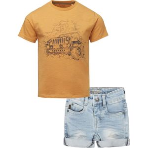 Noppies - DJ Dutchjeans - Kledingset - Jongen - 2delig - Short Blue Jeans - Shirt Gilbert Amber Gold - Maat 116