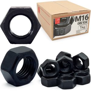 LUN FIX - Moer DIN 934 M16 kl 10 zwart - bevestigen van onderdelen - Zwart - 1kg
