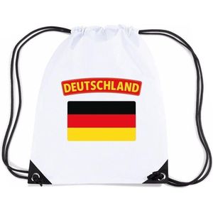 Duitsland nylon rijgkoord rugzak/ sporttas wit met Duitse vlag