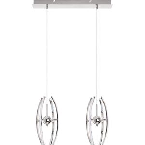 LED Hanglamp - Hangverlichting - Optra - 24W - Natuurlijk Wit 4000K - 2-lichts - Mat Chroom - Aluminium