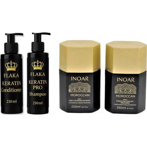 Inoar Moroccan keratine behandeling 2 x 250 ML & Glanzend Haar & Shampoo & Conditioner na Keratinebehandeling