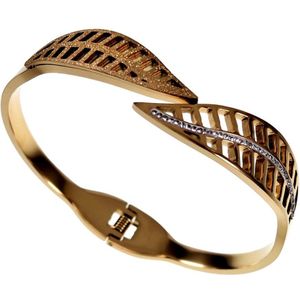 Bangle Armband Dames - Blad Design Armband - Verguld Stalen
