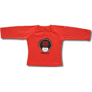 Twentyfourdips | T-shirt lange mouw baby met print 'Bad hairday' | Donker oranje | Maat 74 | In giftbox