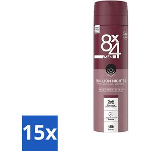 15 x 8 x 4 Deospray Men - No.18 Millions Nights - Deodorant - Voor Heren - 150 ml - Antitranspirant - Frisse Geur - Verleidelijke Geur - Avondgeur