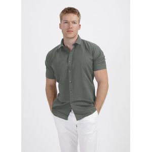 GENTS - Korte mouw linnen katoen grijs-groen - Katoen - Groen - Maat M/M