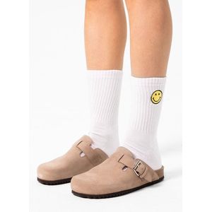 Sacha - Dames - Taupe suède clogs met gesp - Maat 36