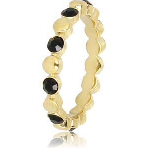 My Bendel - Smalle goudkleurige ring met zwarte steentjes - Smalle goudkleurige ring met zwarte steentjes - Met luxe cadeauverpakking