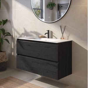 Saqu Gaia Badkamermeubel Set - 101x46 cm - Voorgemonteerd - Zwart - Wastafelmeubel - Badmeubel