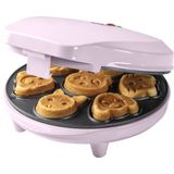 Bestron Wafelijzer voor Mini Cookies, Cakemaker voor mini cakes, met bakindicatielampje & antiaanbaklaag, koekjes in dierenvorm, 700 Watt, kleur: roze