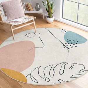 Abstract Boho Gebied Rond Tapijt Tekeningen Bladeren en Planten Beige Boheems Tapijt|Oddly Antislip Tapijt|Boho Tapijt Decor|Woonkamer Tapijt Modern Tapijt|Zon