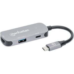 Manhattan - USB-C naar HDMI 3-in-1 Dockingconverter - Zilver - Met Power Delivery