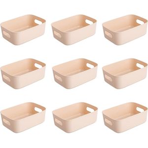 9 stuks opbergmand klein, opbergdoos van kunststof, badspeelgoed, opbergmandjes, organizer met handgrepen voor planken, keuken, kantoor, koelkast, badkamer, 20 x 14,5 x 7 cm (abrikozenroze)