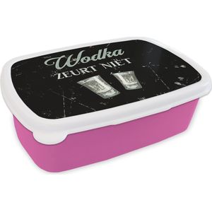 Broodtrommel Roze - Lunchbox - Brooddoos - Wodka - Shotglaasjes - Spreuken Bordjes - 18x12x6 cm - Kinderen - Meisje