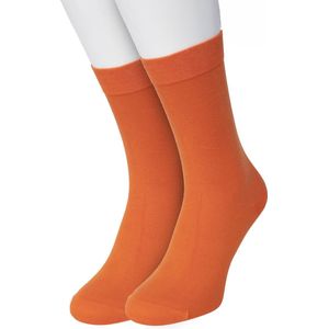 Bonnie Doon Basic Sokken Dames Oranje maat 36/42 - 2 paar - Basis Katoenen Sok - Gladde Naden - Brede Boord - Uitstekend Draagcomfort - Perfecte Pasvorm - 2-pack - Multipack - Effen - Orange - OL834222.305