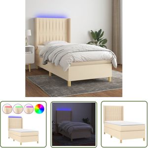 The Living Store Boxspring met matras en LED stof crèmekleurig 100x200 cm - Boxspring - Bed Frame - Led Lamp - Pocketed Spring Mattress - Creme Colored Bed