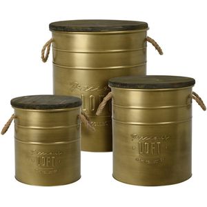 Opbergtonnen - Decoratie tonnen - Blikken opberger - set van 3 - Goud