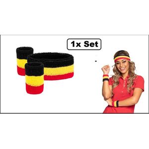 Set Pols/haarband zweetbandje Belgie - zwart/geel/rood - sporten festival thema feest verjaardag party EK voetbal