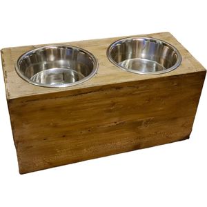 Voerbak hond - Houten voerbak - Dieren voerbak - Drinkbak hond - Voerbak kat - Voer hond - Voerbak poes - Houten voerbak Hond - Voerbak Kat - Drinkbak - Steigerhout - Antiek look - Maat XXL