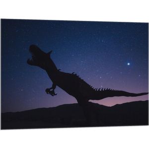 WallClassics - Vlag - Silhouette van een Dinosaurus in de Nacht - 100x75 cm Foto op Polyester Vlag