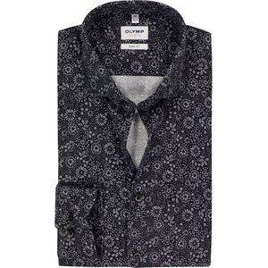 OLYMP - Level 5 - Overhemd - Zilvergrijs - Dobby - Mouwlengte 7 - Strijkvriendelijk