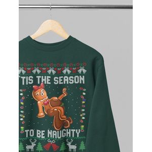 Foute kersttrui - Tis the season to be naughty - Wurban Wear | 18+ | Grappige sweater | Leuk cadeau | Unisex sweater | Oversized sweater | Kersttrui heren | Foute kerstkleding | Kerst sweater | Kersttrui dames | Foute kersttruiendag 2025 | Groen