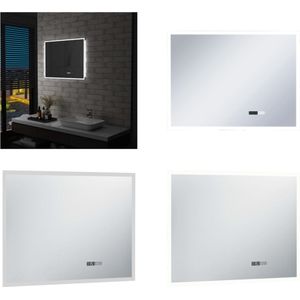 vidaXL Badkamerspiegel LED met aanraaksensor en tijdweergave 80x60 cm - Badkamerspiegel - Badkamerspiegels - Make-upspiegel - Make-upspiegels