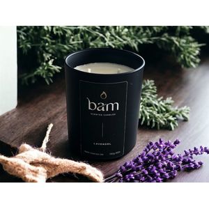 BAM lavendel geurkaars met 2 wieken in een zwart potje - 60 branduren (190g) - cadeautip - geschenk - vegan